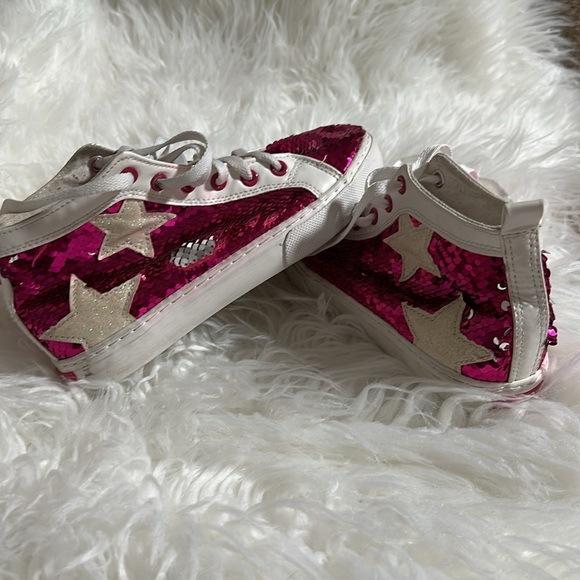 Jojo Siwa Girls, High Top Reversible Sequin SNEAKERS Shoes Magenta Pink Size 4 - Picture 4 of 5